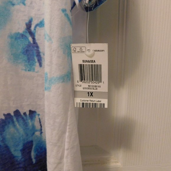 INC White & Blue Floral Sheer Scoop Neck Short Sleeve T-Shirt  - 1X (NWT) - Picture 4 of 5